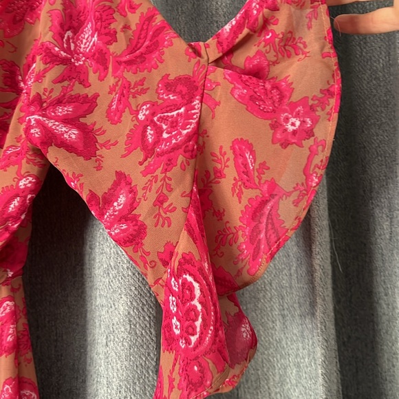 Flirty Floral Ruffle Dress in Pink and Tan - Picture 4 of 9